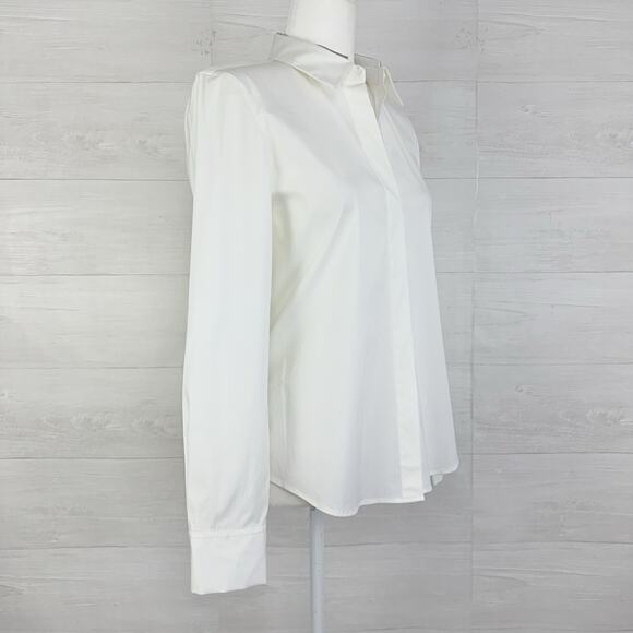 Lafayette 148 White Stretch Cotton Button Up Shirt Size 4 Preppy Long Sleeves - Picture 7 of 16